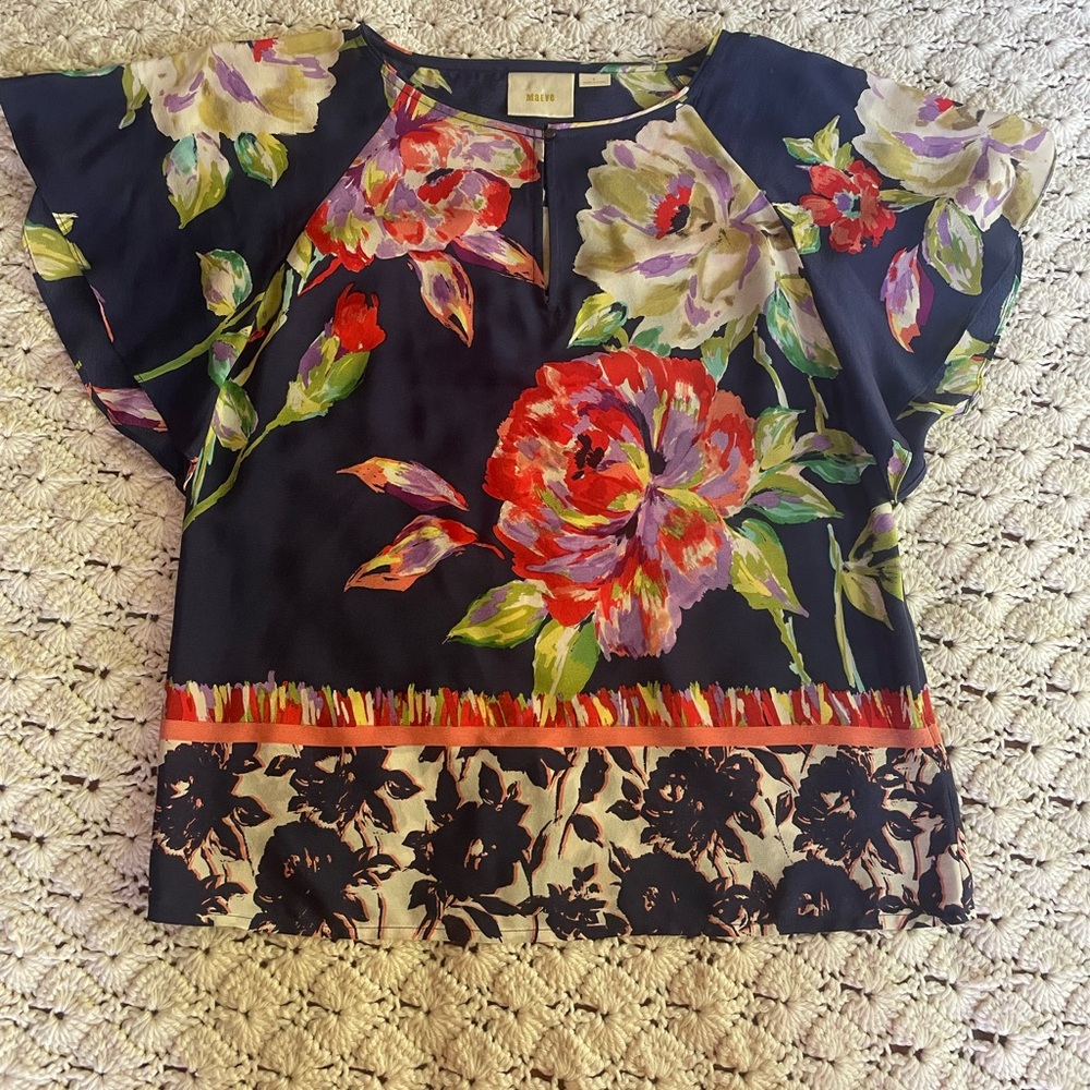Dreamy Maeve Floral Blouse - Navy, Coral, and Green
